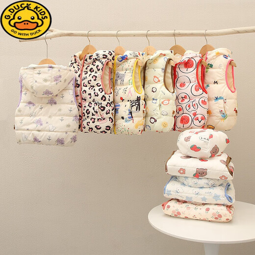G.DUCKKIDS children's down cotton vest autumn and winter new style small and medium-sized children's floral hooded vest male and female baby warm vest jacket blue bear 120 height 110-115cm age 5-6 years old