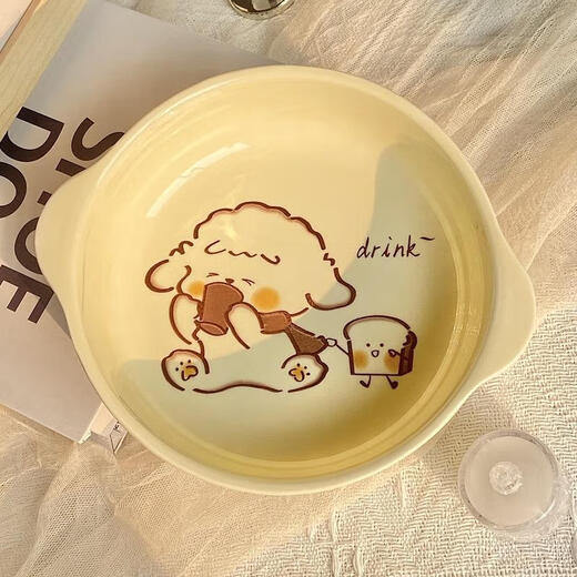 Milk fufu ceramic underglaze color double-eared bowl for one person household tableware set with spoon and chopsticks dormitory instant noodle salad bowl 4-piece set double-eared bowl + rice bowl + spoon + chopsticks