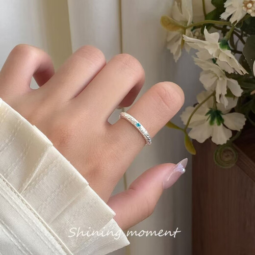 RSRDDY Old Phoenix 9999 sterling silver frosted aquamarine ring for women simple design plain ring index finger ring opening adjustable frosted plain ring open ring Lao Fengxiang same style exquisite gift box gift selection