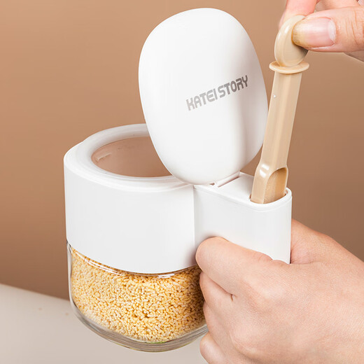 Home KATEI STORY Japanese seasoning box for home kitchen high-end light luxury salt shaker and seasoning bottle set combination storage box sealed seasoning jar with spoon self-opening seasoning jar 3-piece set 300ml