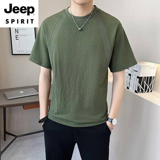 JEEP SPIRIT cotton linen men's short-sleeved T-shirt for summer new 2025 design sense casual round neck trendy versatile linen t-shirt for men 9866 white 4XL