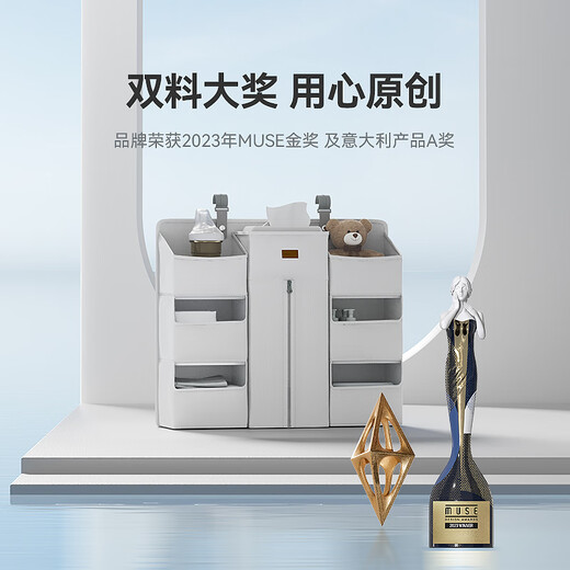 ABCMOKOO婴儿床挂多功能收纳袋尿布台置物篮床边尿不湿挂袋 莫兰迪灰(魔法收纳_8大分区)