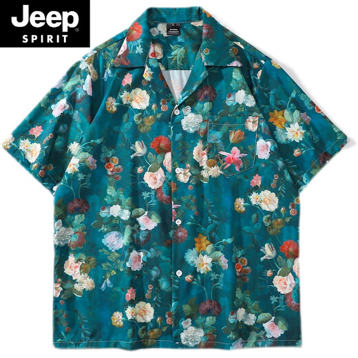 Jeep Spirit Vintage Vintage Kubanische Kragen Blumenhemd Männer und Frauen Lose Hong Kong Flavor Hawaiian Paar Strand kurzärmelige Hemd Lotus Farbe x693 m