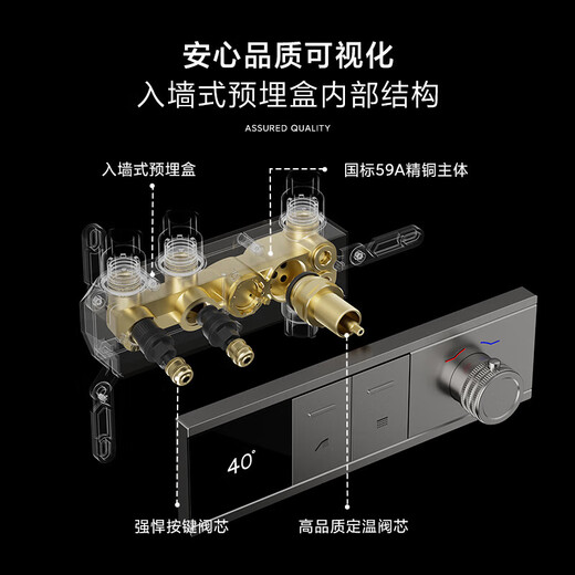 KG Shine-Rain Dusche eingebettet in den Wandtyp Hidden Hidden Embedded Embedded Copper Integrated Hot Melt Digitale Display Dusche Komplettset [Gun Grey KS701] Digitale Anzeigetemperatur + Speicherplattform KG KG