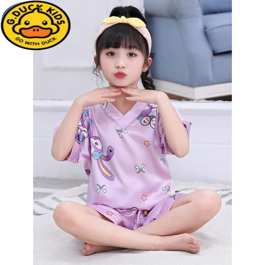 G.DUCKKIDS children's pajamas girls ice silk summer thin short-sleeved star dailu girls silk summer baby air conditioning suit 688 star dailu purple 170 8 sizes [recommended height 100-110cm]