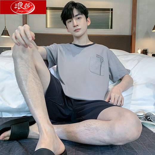 Langsha Pure Cotton Herren Pyjamas Sommer kurzärmelige Shorts Home Clothes Herren Sommer Dünne losen Plus-Size-Anzug HD9930 Kurzärärmig Anzug Herren L 100-130jin [Jin gleich 0,5 kg]