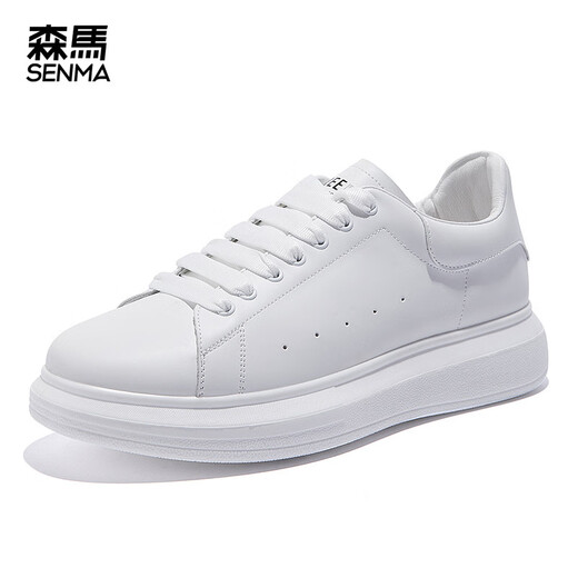 森馬（Senma）板鞋小白鞋男2025新款皮面纯色厚底休闲潮流透气男鞋百搭松糕 9227白黑色 35