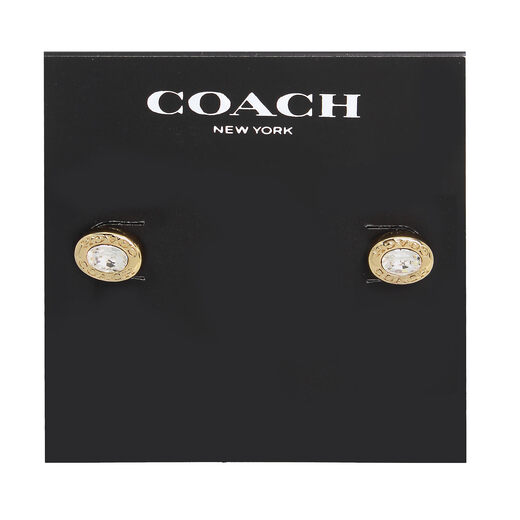 COACH Women's classic LOGO crystal-embellished earrings, hypoallergenic sterling silver earrings, fashionable and versatile earrings