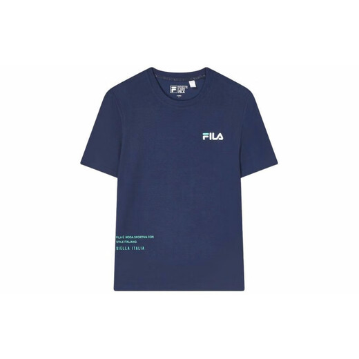 斐乐（FILA）字母品牌logo时尚简约透气休闲圆领短袖T恤男款深舰蓝 深舰蓝 L