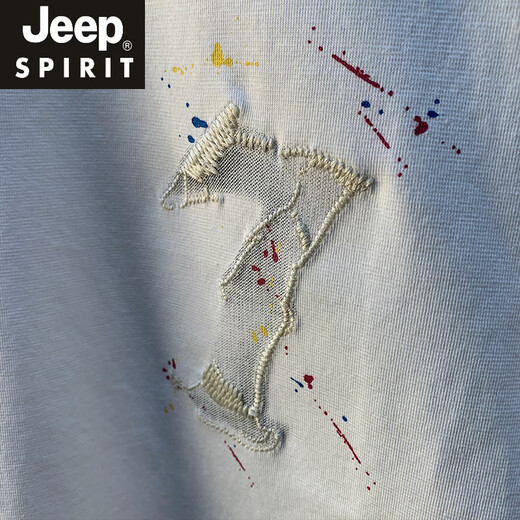 JEEP SPIRIT夏季男款短袖T恤宽松休闲圆领薄款衣服2025新款绣花半截袖体恤男 白色 【HJ6630】 L 适合115-130斤穿