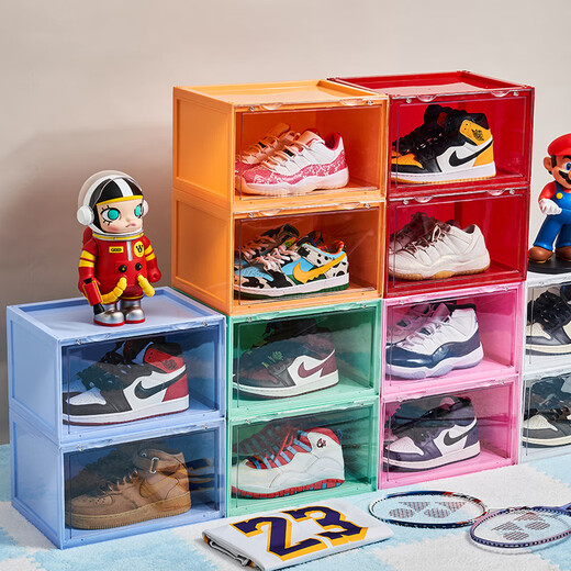 Ling Yuxun acrylic transparent shoe box magnetic macaron multi-color side opening anti-oxidation display wall dustproof AJ storage box shoe wall B style rouge powder 12 pieces 36x28x22cm