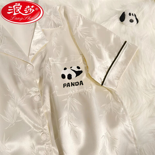 浪莎高级感熊猫冰丝睡衣女夏季薄款短袖2025年新款开衫可爱家居服套装 YX-9227波点 M [75-95斤]