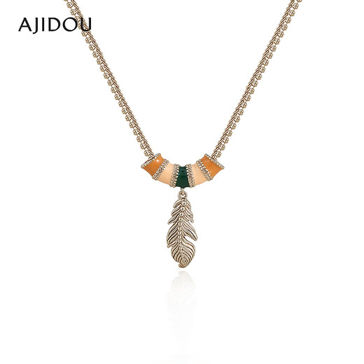 AJIDOU Ajidou necklace for women's relaxed comic travel series alloy feather pendant yellow + green oil dripping 41.5cm 1 piece