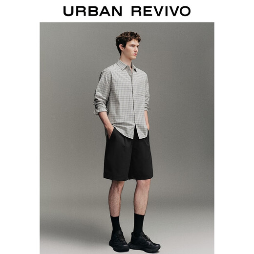 UR2026 spring new men's retro casual plaid cotton long-sleeved cardigan shirt UMF250083 blue plaid S