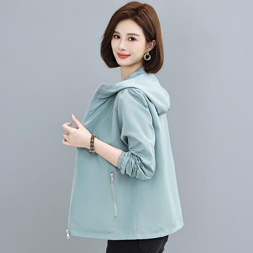 Windbreaker jacket for women spring and autumn short 2025 new early autumn long-sleeved thin versatile hooded small fragrance jacket top black L 101-120Jin Jin equals 0.5 kg