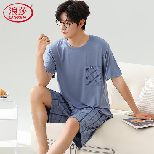 浪莎（LangSha）莫代尔男士睡衣薄款短袖大码宽松家居服套装2025新款 6623 L