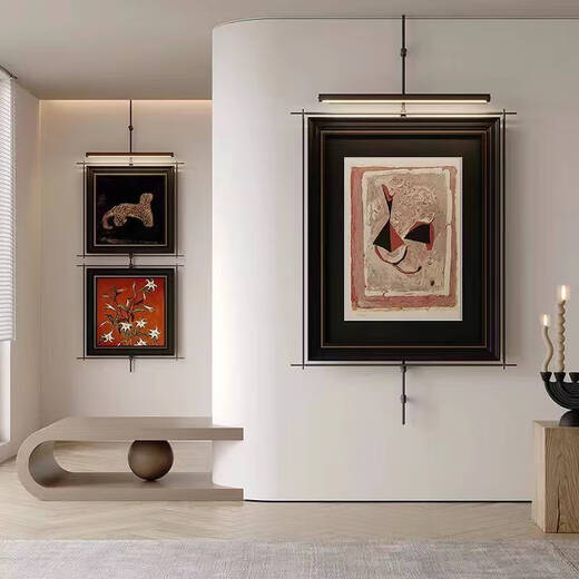 
Yonghuan wall metal hanging boom hanging painting with light style hotel model room entrance tea room creative decoration decoration A style overall 13575 picture frame 6380 light wiring model