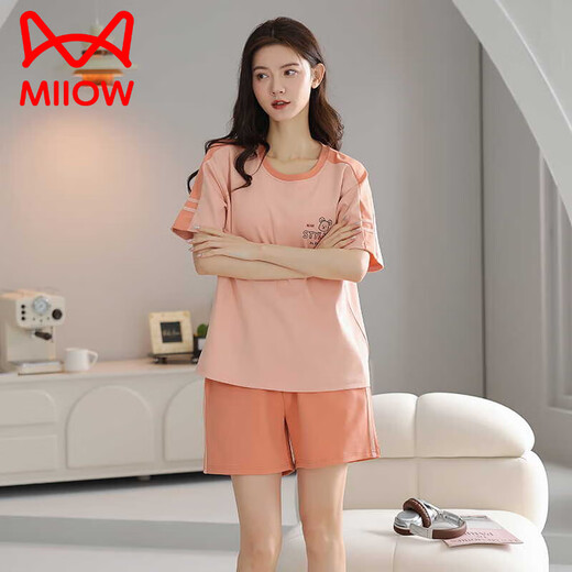 
Catman (MiiOW) pajamas for women pure cotton summer short-sleeved shorts pullover thin style for wear comfort and casual home clothing suit Z9855 main picture model M [recommended to wear 80-100 Jin [Jin equals 0.5 kg]]