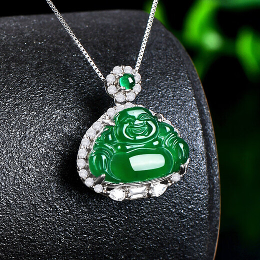 Jade und Jade Buddha Anhängerin mit Frauen Silber Ice Yang Green Maitreya Buddha Anhänger Jade Halskette Modell 1 B1365f Jade Anhänger