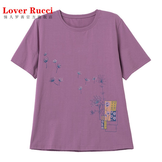LOVER RUCCI Middle-aged Women's Pure Cotton Short Sleeve T-shirt 2025 New Summer Mom Elderly Clothes Large Size Women's Loose Top Light Gray 6626 5XL