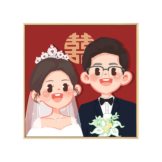 Feliz regalo de boda Pintura al óleo digital personalizada Color DIY Color pintado a mano Pintura decorativa acrílica QX11153 80*80cm Marco interno de madera maciza de espesor + Marco exterior decorativo (tres colores disponibles_non