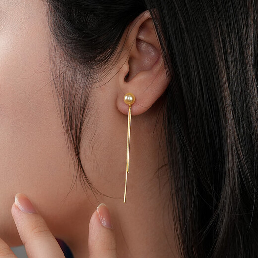 Dara Akoya seawater pearl earrings feather gold 925 silver tassel earrings round extremely bright birthday gift for girlfriend