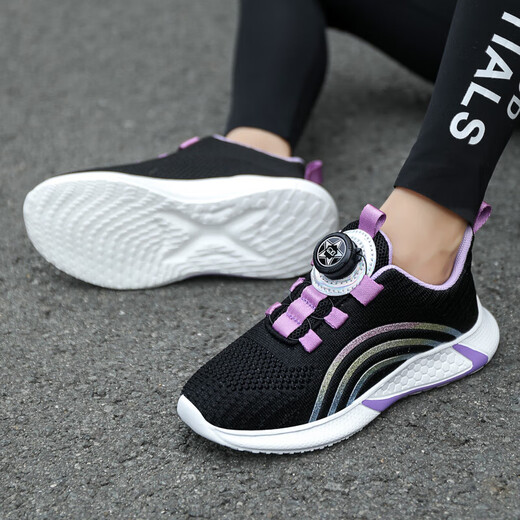 Official website for girls' sports shoes 2024 spring and autumn single shoes versatile breathable mesh girls' net shoes dad children's shoes 9898 black and red double net 28