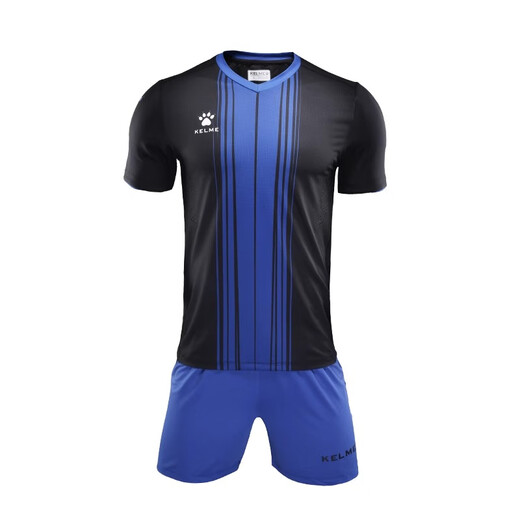 KELME football uniform suit summer quick-drying outdoor fitness running club custom T-shirt two-piece set black and blue XXXL