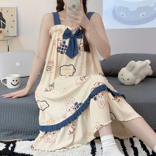 Fenten Pyjamas Frauen Sommer reine Baumwolle dünne süße Hosenträger Nachthemd sexy Sommer mittelgroße Langzeiten mit großer Größe Hauskleidung GXT833 M Größe Empfohlen 75-95jin [Jin ist gleich 0,5 kg]