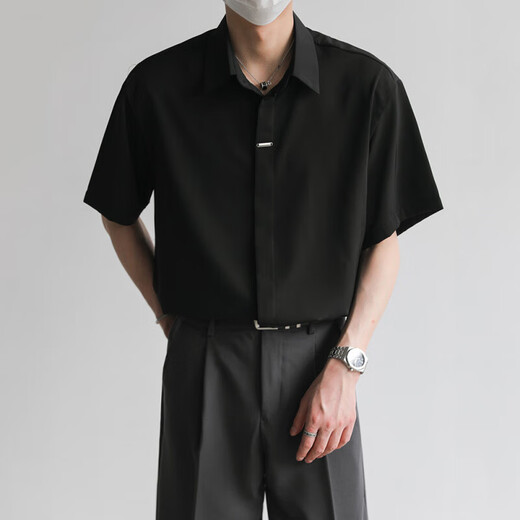 Scarecrow (MEXICAN) summer ice silk cool feeling no ironing light luxury style Henry collar short shirt trendy men's double door white 2XL (150-170Jin Jin equals 0.5 kg)