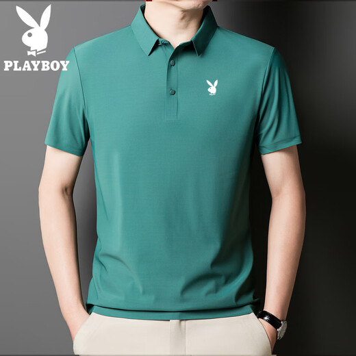 花花公子（PLAYBOY）高端男士短袖POLO衫2025夏季新款冰丝无痕感T恤上衣时尚潮流 藏青-12358-冰丝POLO衫 4XL 170-185斤