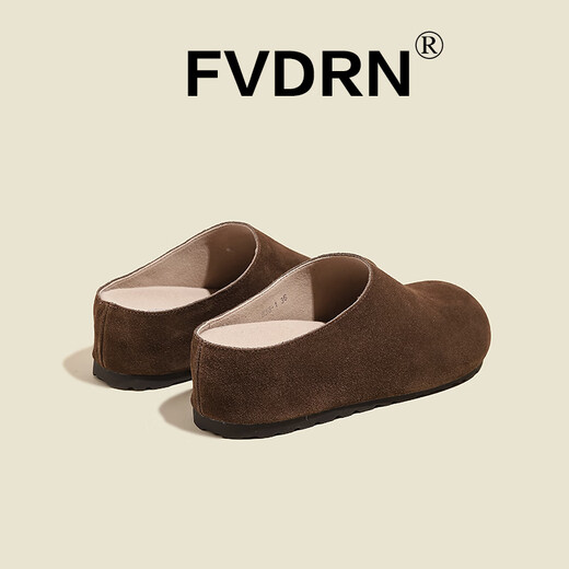 Luxusstil Echter Kuhlattenbeutel-Toe Birken Schuhe für Frauen, die dicke Faulheit mit einem Fuß und einem Fuß tragen, um geschwungene halbe Sippers große Frauenschuhe HCS-838-1 Brown 35 zu tragen