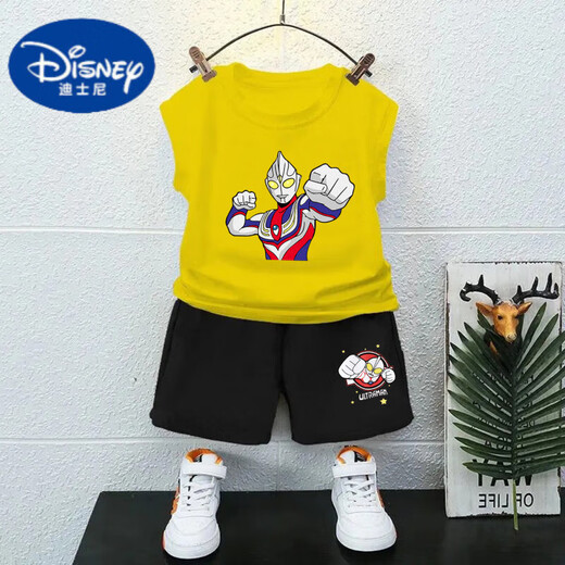 迪士尼（Disney）纯棉男童无袖背心套装夏季新款奥特曼儿童上衣宝宝夏装痞帅两件套 果绿T983+黑色T273小 150 cm 建议身高140-150CM