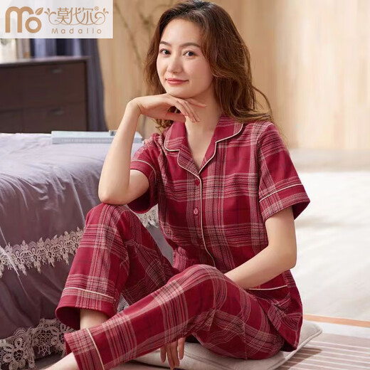 Modal summer pajamas women's pure cotton short-sleeved trousers cotton thin summer summer style middle-aged mother's home clothes LNY-9922 M - Recommended 80-95Jin [Jin equals 0.5 kg]
