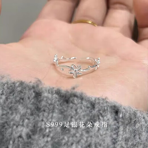 Xinshe S999 sterling silver flower ring women's silver niche design light luxury high-end 2025 new adjustable index finger ring flower ring