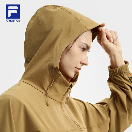Fila Offizielle Frauenwebende Jacke für Frauen 2025 Herbst Neue Outdoor-Sportarten Einfacher loser Kapuze-Top Urdu Khaki-DK M 165/84a/m