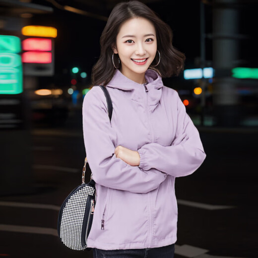 Windbreaker jacket for women spring and autumn short 2025 new early autumn long-sleeved thin versatile hooded small fragrance jacket top black L 101-120Jin Jin equals 0.5 kg