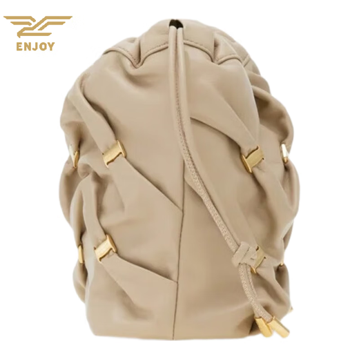 Ferragamo Bucket Bag Women's Bag New Shoulder Bag Drawstring Closure Casual Bag Exquisite and Versatile Beige