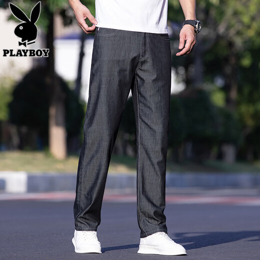 Jeans de negocios de alta gama Playboy para los pantalones versátiles versátiles versátiles de seda recta de verano delgada de verano de los hombres para los hombres de 9763 para hombres 9763 azul de seda de hielo + seda de seda negro reemplazo de dos piezas 36 (2 pies 8) recomendado 160-175Jin [Jin equivale a 0.5 kg] desgaste