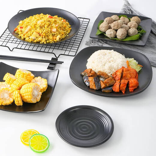 Yusen Imelamine tableware plate commercial catering snack plate barbecue hot pot side dishes cold dishes fried rice black plate plastic plate ljp1098 half box 36 pieces