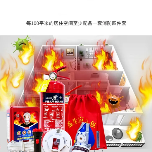 ANSHUN home fire emergency kit set four-piece home fire protection fire escape gas mask water-based fire extinguisher single emergency kit basic package free storage bag
