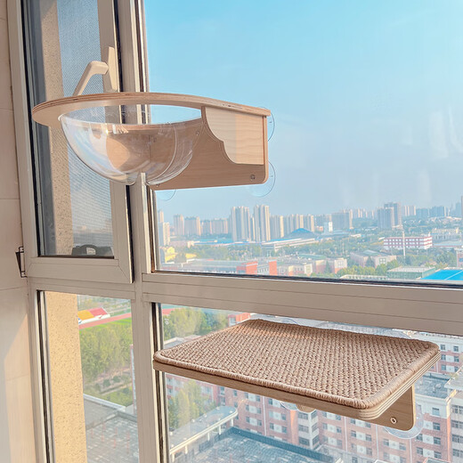 Window suction cup cat hammock space capsule solid wood cat climbing frame glass window bay window no punching wall type cat jumping platform foldable drag bed