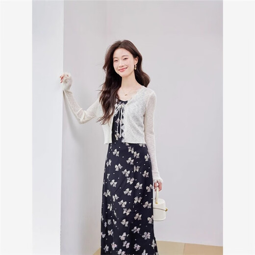 Si Jie Shanghai Endi Kleidung Dongguan Stadt Han Duoyi Kleidung Bow Hosenteil Kleid Französisch Blumen Sommer 9928 Schwarzes Kleid S