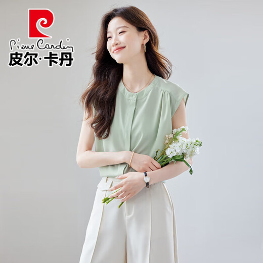 皮尔卡丹（pierre cardin）泡泡袖撞色职业衬衫女2025夏季新款纯色简约短袖衬衣女士休闲上衣 9903白色衬衫 S