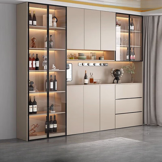 Yizhiyan 2026 Nuevo gabinete de vino de madera maciza Sala de estar Integrado Gabinete de entrada de pared Integrado Sala de comedor Almacenamiento Estilo de acompañamiento 8: 180*40*220 Panel posterior espeso + Instalación del paquete de entrega