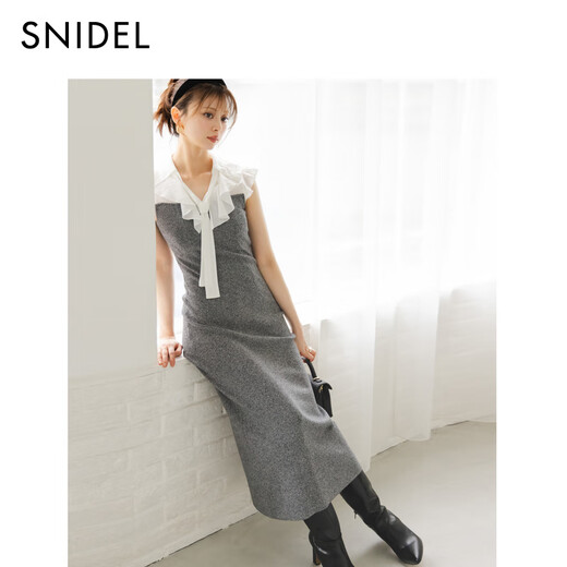 Snidel2025 Automne et hiver Nouveau produit Tempérament Collier de feuilles Lotus Small Fly Sleeve Bo Spiet Robe Swno254193 Grey One Size (F)