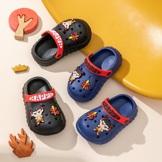 哪吒EVA儿童洞洞鞋夏季室内软底防滑男女童包头鞋中大童卡通拖鞋 【EVA高弹防滑升级版】蓝色 32 内长20.5cm