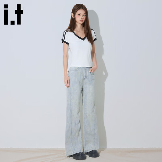 :CHOCOOLATE it浅蓝微喇牛仔裤女2025夏季新款高腰显瘦拖地喇叭裤 浅蓝色长裤 【官方正品】 S