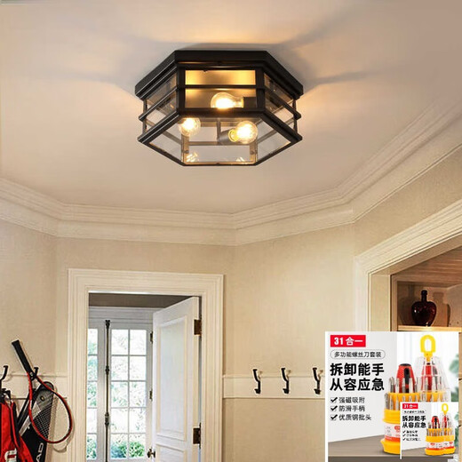 Big Bun Small Round Round American Retro Plafond Lamp Restaurant Balcony Bar Cafe Industrial Aisle Verre lampe Guangdong Modèle amélioré 9928W Cadeau de petite taille Original 6 Watts Love B