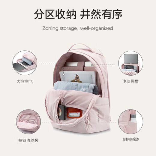 BAGSMART双肩包女学生书包软壳包通勤背包电脑包粉色旅游小型包包 粉色